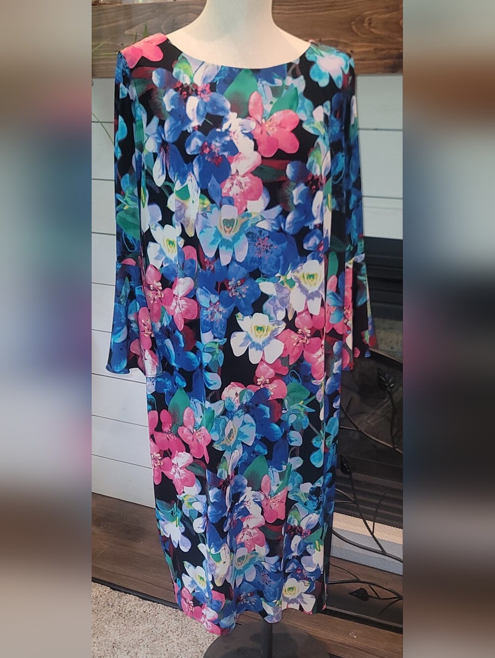 Calvin Klein Multicolor Floral Long Sleeve Maxi Dress Sz 18W